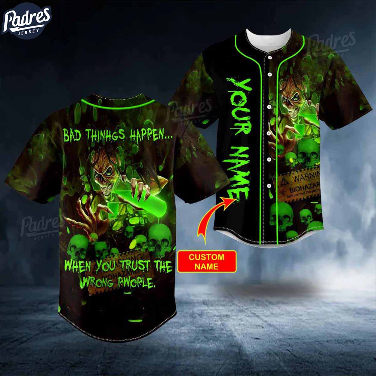 Custom Trust Wrong People Green Biohazard Monster Skull Baseball Jersey - Padres Jersey Oasis: Elevate Your Baseball...