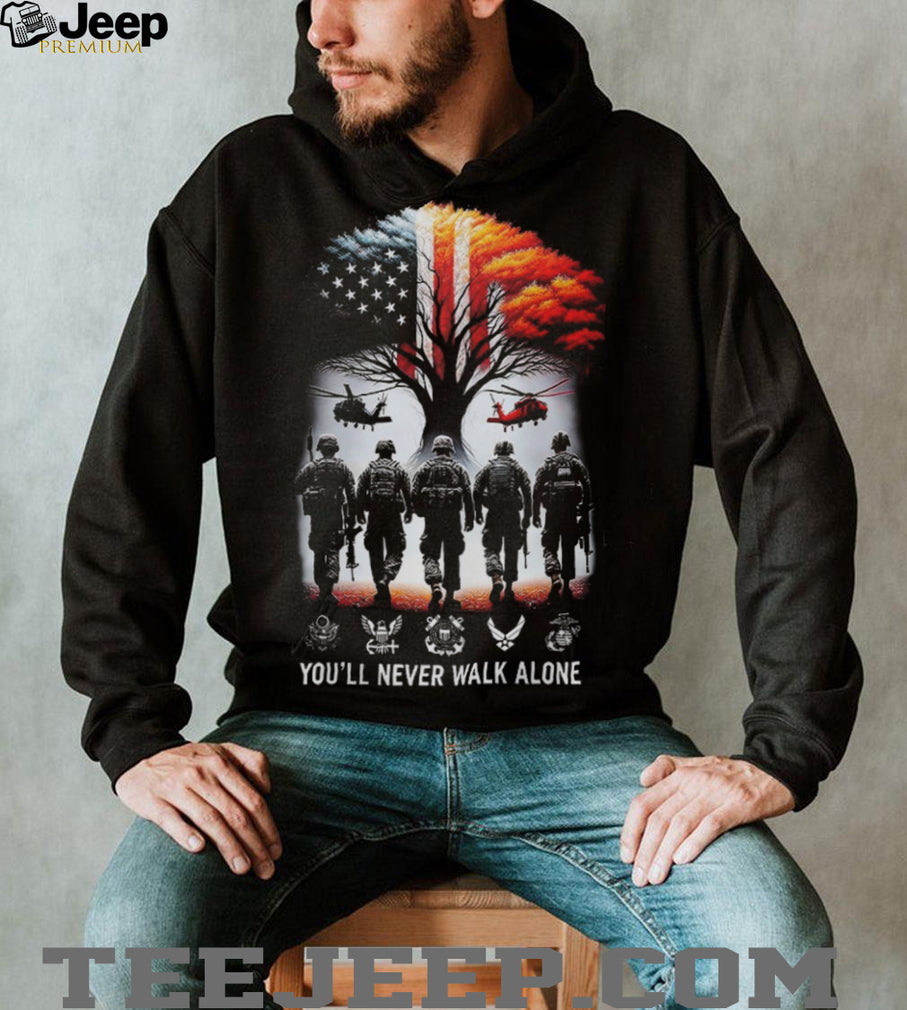 Custom US Army Veteran You’ll Never Walk Alone Patriotic Back Print