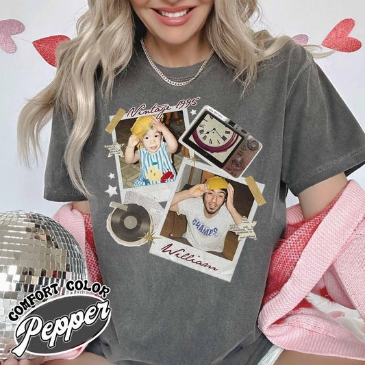 Custom Vintage Photo and Year, Custom Name Shirt With Picture Personalized 30th Birthday Gift, 30th 40th Birthday Party, Vintage1995 Shirt