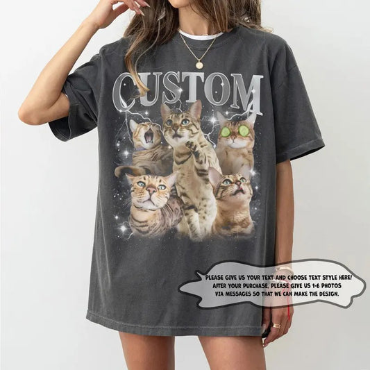 Custom Your Pet T-Shirt, Personalized Pet T-Shirt, Vintage Custom Cat Shirt, Custom Photo Shirt, Pet Photo Shirt, Ideal for Pet Lovers Tops Womenswear