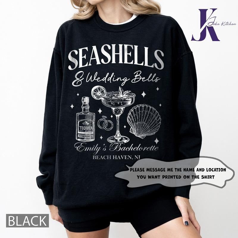 Customed Seashells and Wedding Bells Bachelorette Party shirt, Coastal Bridal shirt, Beach Bachelorette Comfort Colors Shirts