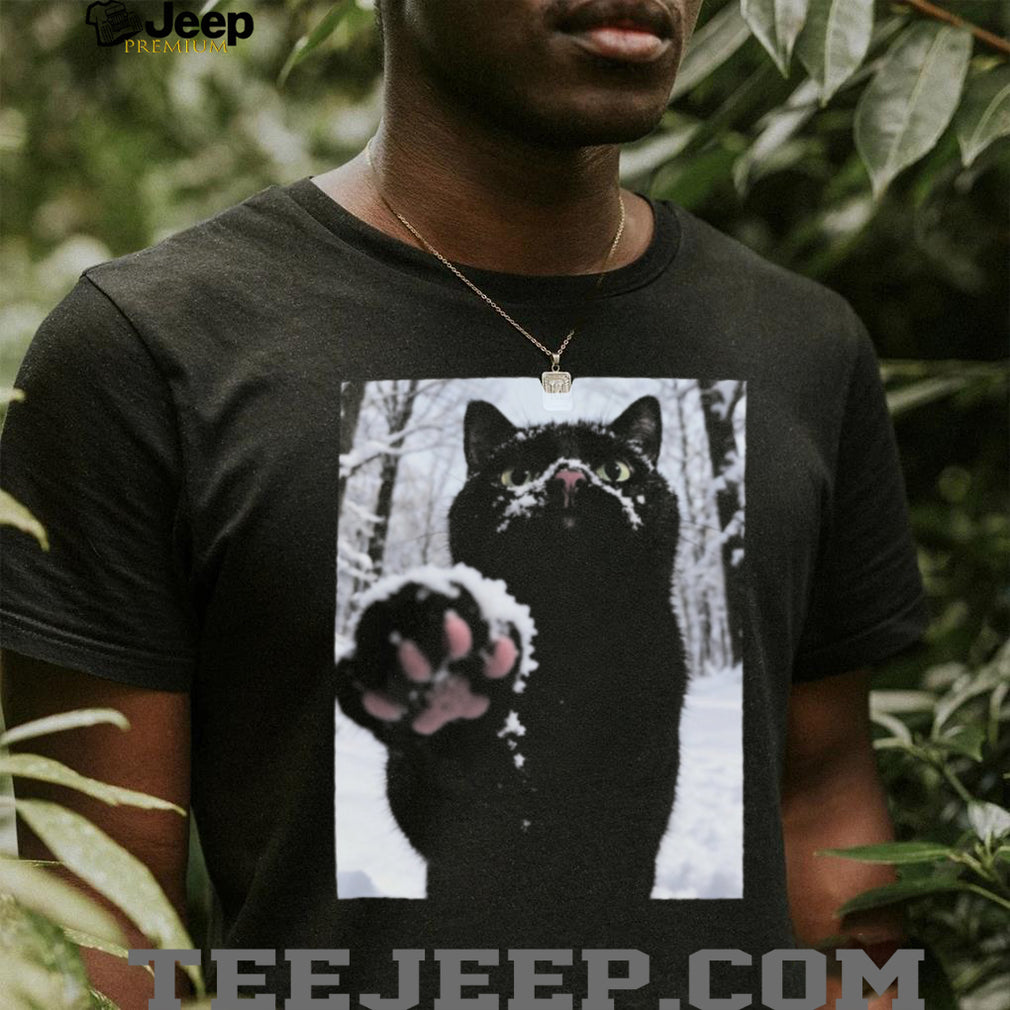 Cute Black Cat Snow Paw Winter Pet Lover Aesthetic Graphic Unisex T Shirt