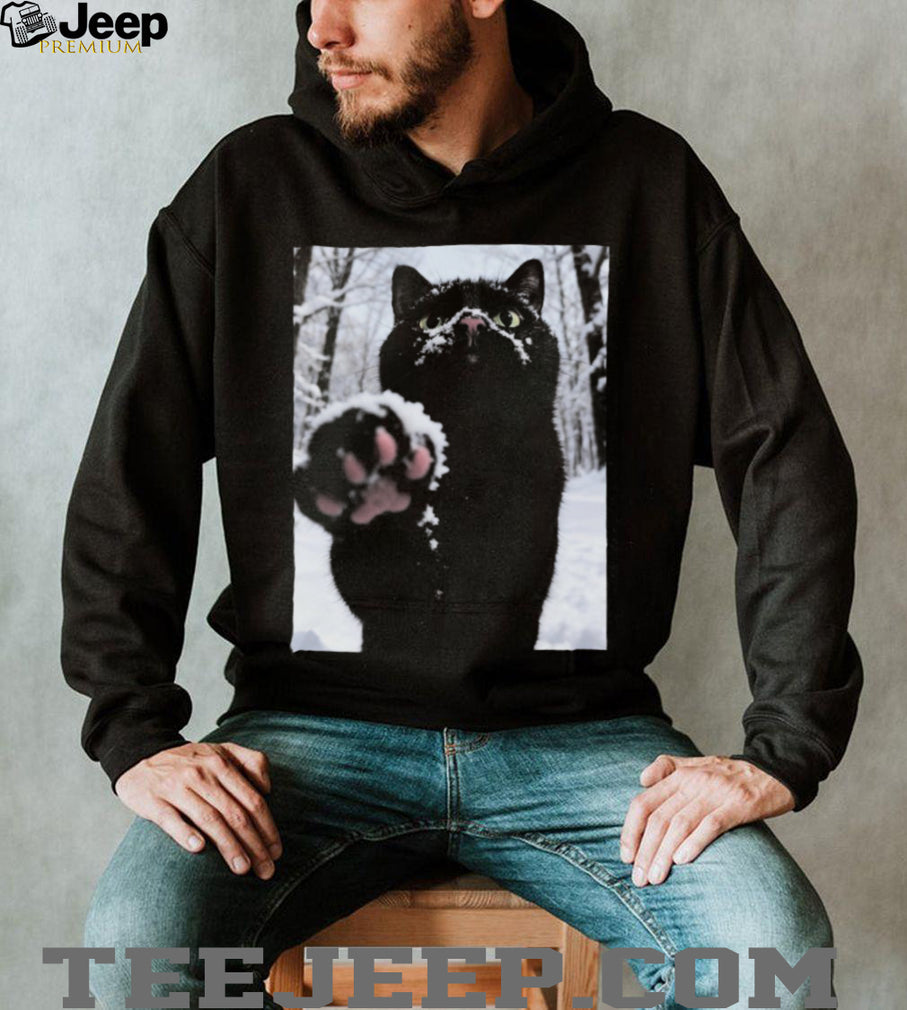 Cute Black Cat Snow Paw Winter Pet Lover Aesthetic Graphic Unisex T Shirt