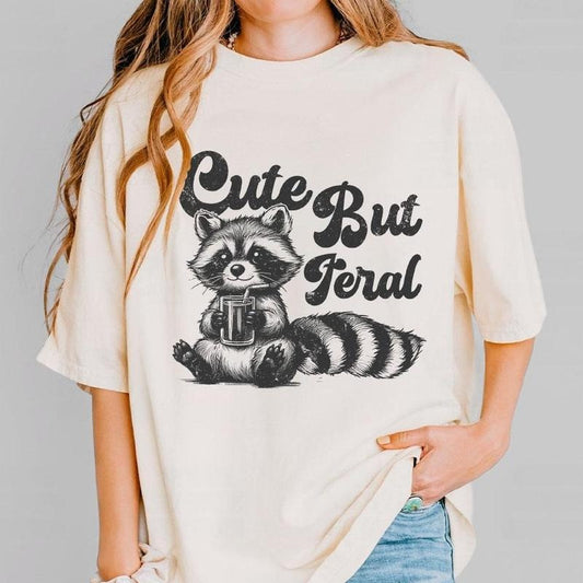 Cute But Feral Funny Shirt, Raccoon Funny Shirt, Cute Tee For Her, Retro Raccoon T-shirt, Vintage Funny Shirts, Animal Lover Shirts, Gift For Raccoon Lover, Raccoon Lover Shirt, Women's Tops, Funny Shirts, Meme T-shirt