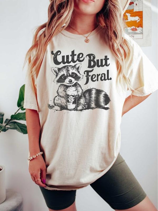 Cute But Feral Shirt, Feral Girl Summer Raccoon Shirt, Funny Meme Raccoon T Shirt funny shirts for women Top Womenswear