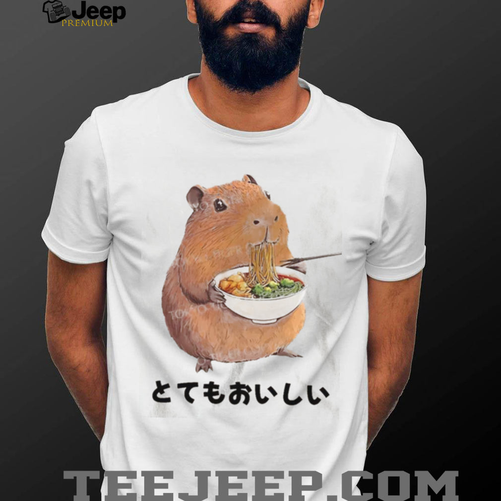 Cute Capybara Eating Ramen Japanese Style Graphic T Shirt