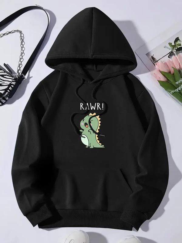 Cute Cartoon Dinosaur Print Hoodie,  Casual Hooded Sweatshirt For Winter & Fall, Women's Clothing  Hoodie and Sweater;...