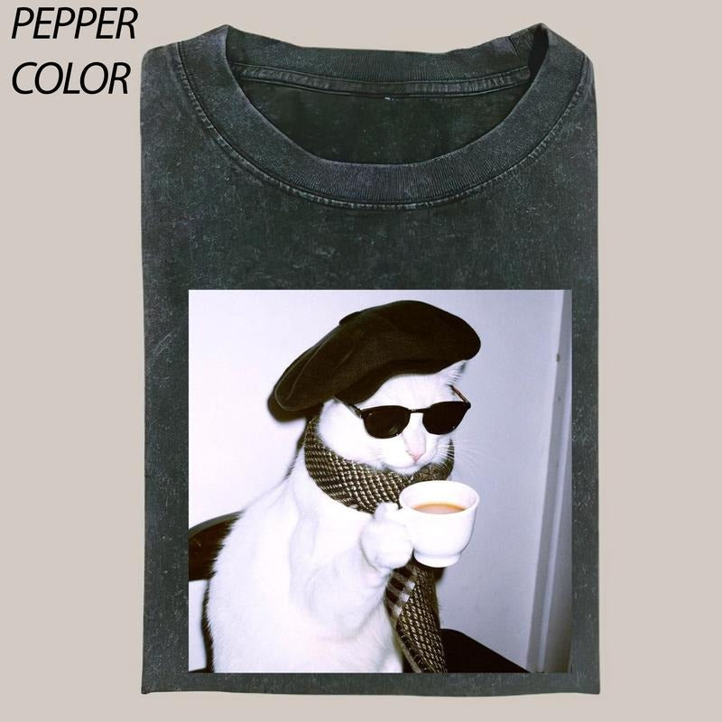 Cute Cat T-Shirt, Cat Love Vintage Graphic Tee,Funny Cat Shirt, Gym Girls Fitness Motivation and Tips Women's T-shirts Streetwear Top