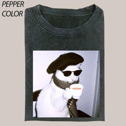 Cute Cat T-Shirt, Cat Love Vintage Graphic Tee,Funny Cat Shirt, Gym Girls Fitness Motivation and Tips Women's T-shirts Streetwear Top