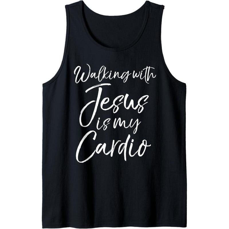 Cute Christian Workout Quote Walking with Jesus is My Cardio Tank Top MADE IN USA