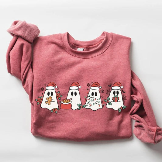 Cute Christmas Ghost Sweatshirt, Ghost Santa Claus Tee Shirt, Ghost Christmas Vibes Sweater, Cute Holiday Shirt, Gift For Christmas