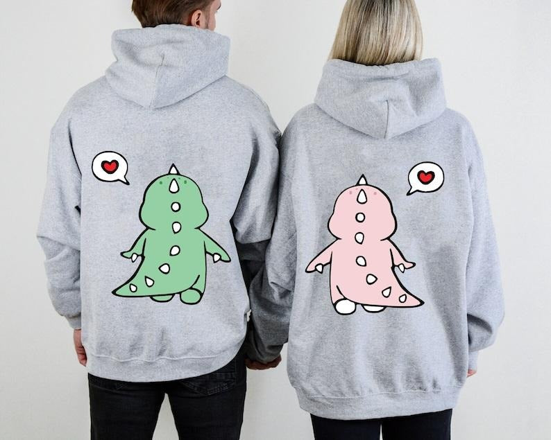 Cute Dinosaur Couple Sweatshirt, Couples Gifts Valentines Day, Cute Dinosaur Matching Hoodie, gift for couple, Gift For Lovers, trendy Hoodie and Sweater; T-shirt Cotton Womenswear