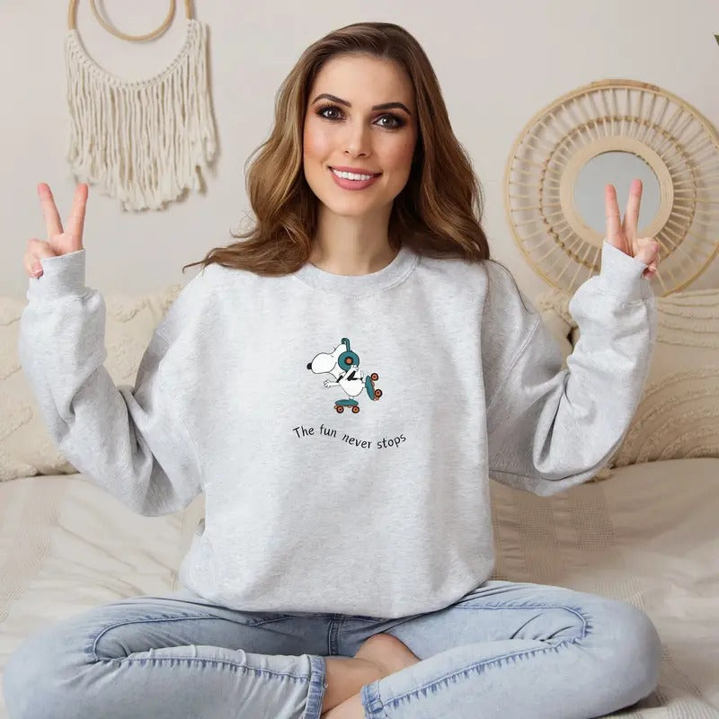 Cute Dog The Fun Never Stops Sweatshirt, Funny Dog Sweater, Cartoon Dog Crewneck Sweatshirt, Cute Dog T-Shirt