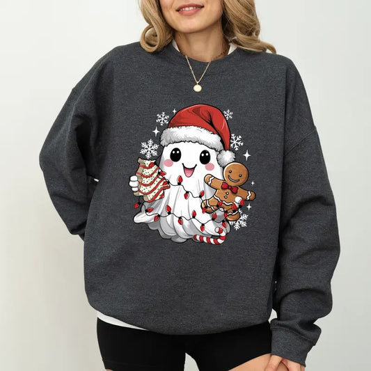 Cute Ghost Christmas Sweatshirt, Cute Christmas Season Crewneck, Holiday Season Long Sleeves Pullover, Christmas Gifts