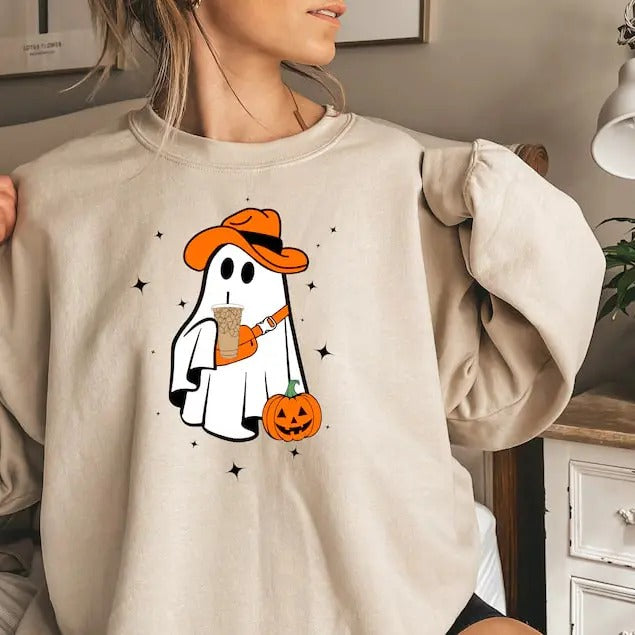 Cute Ghost Coffee Sweatshirt, Сute Little Ghost Iced Coffee t-shirt, Boo Ghost Shirt, Ghost Coffee Shirt, Halloween Coffee Lovers