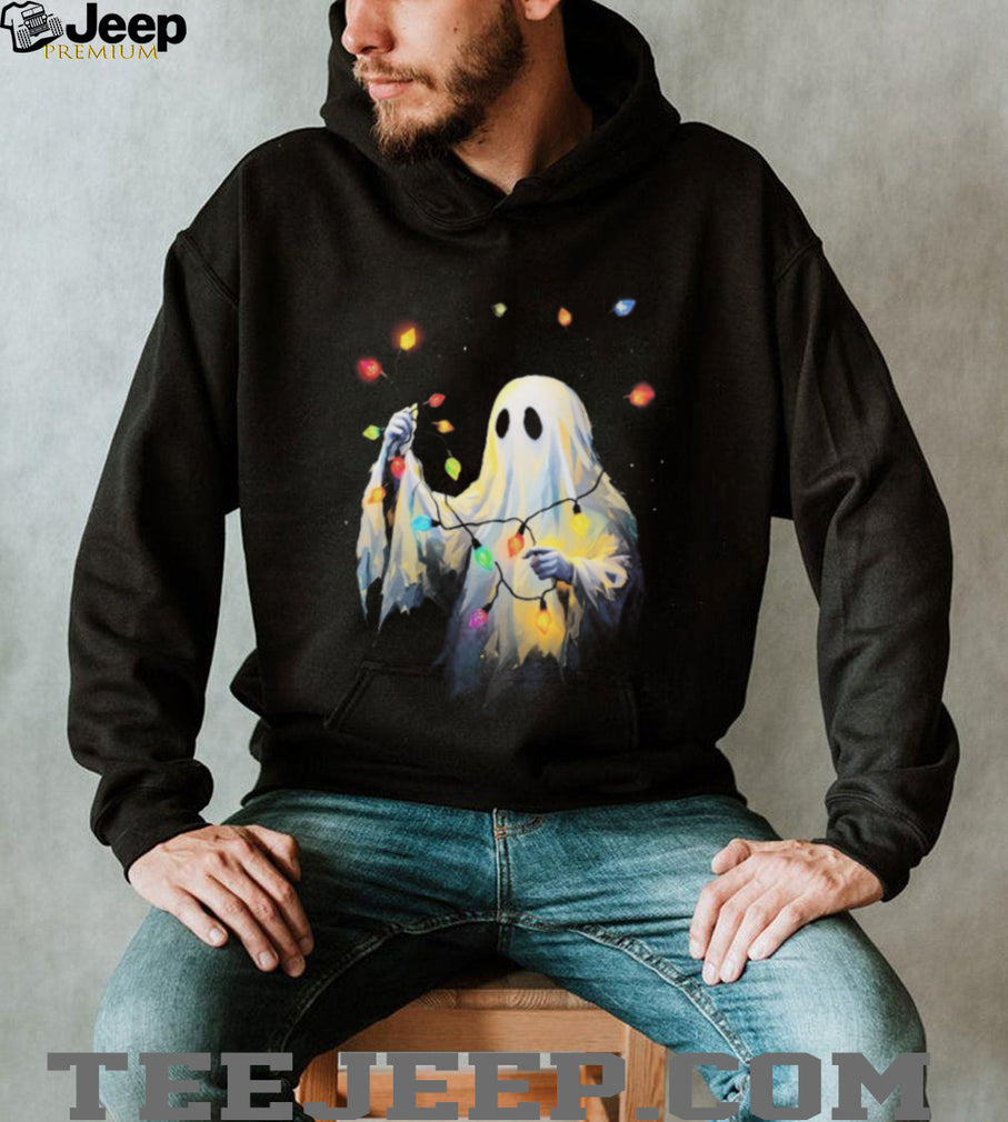 Cute Ghost Holding Christmas Lights Holiday Aesthetic T Shirt