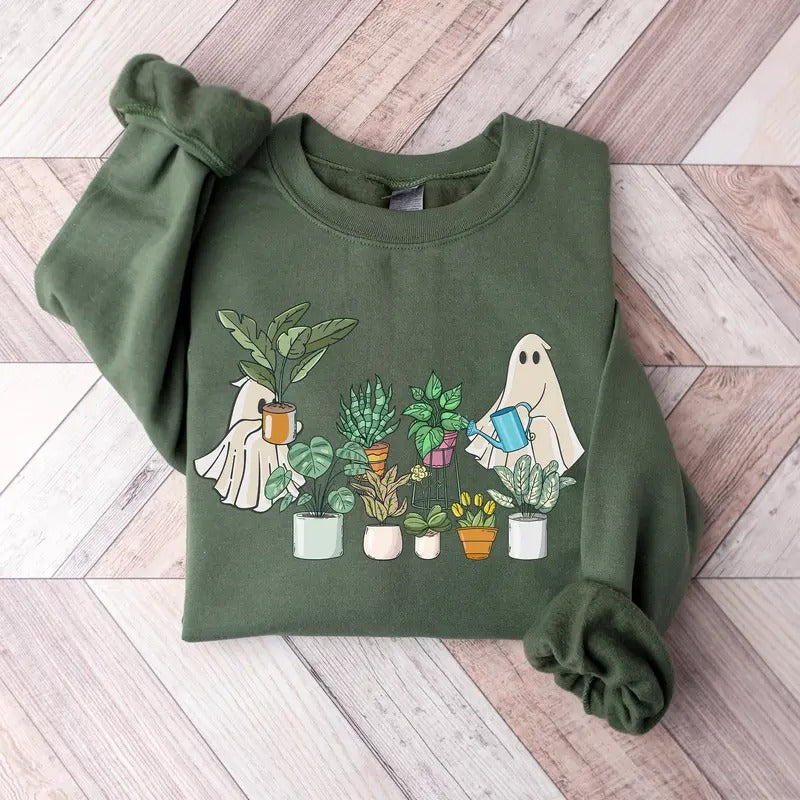 Cute Ghost Plant Lady Sweatshirt, Ghost halloween Sweatshirt, Plant Lover Gift, Funny Ghost Shirt, Fall Halloween Sweater, Halloween Gardening Plant Spooky Season Shirt, Farmer Halloween Gift Shirt