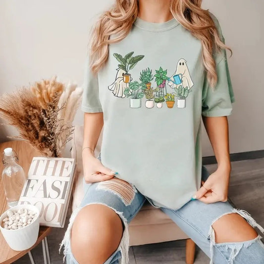 Cute Ghost Shirt, Halloween Plant Shirt, Halloween Mom Shirt, Ghost T-Shirt, Plant Lover Gift, Funny Halloween Top...