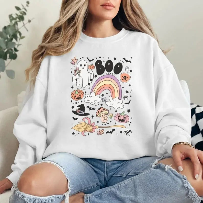 Cute Ghost Sweatshirt, Boo Sweater, Retro Halloween Crewneck, Spooky Season Shirt, Groovy Halloween Sweater, Fall sweater