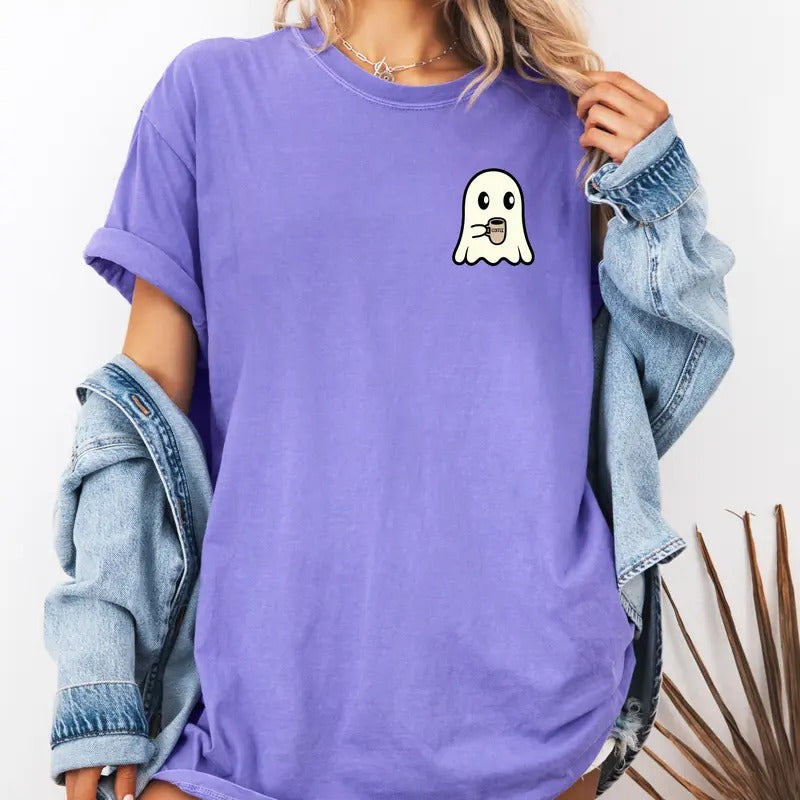 Cute Ghost with a Cup of Joe design on custom colors tee shirt Casual Hoodie, Sweatshirt | WearSparks.com