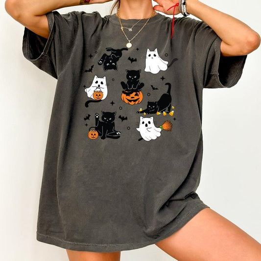 Cute Halloween Ghost Cat  Printed Comfort Colors T-Shirt