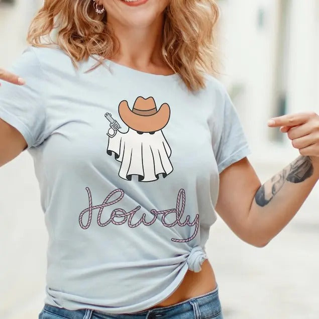 Cute Halloween Shirt Ghost Cowboy, Cute Ghost Halloween Shirt, Halloween Womens Shirt, Spooky Season Shirt,Trick or Treat Shirt