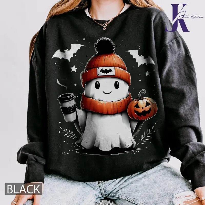 Cute Halloween ghost shirt, Ghost Comfort Colors Shirt, coffee ghost Halloween tee, Spooky Season Shirt, Pumpkin Halloween Fall Sweater ,Halloween sweatshirt, oversized Halloween shirt, Cute Fall Shirt