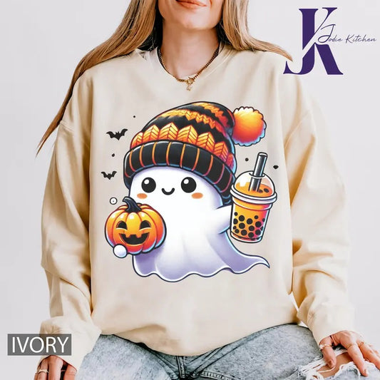 Cute Halloween ghost shirt, Ghost Comfort Colors Shirt, coffee ghost Halloween tee, Spooky Season Shirt, Pumpkin Halloween Fall Sweater ,Halloween sweatshirt, oversized Halloween shirt, Cute Fall Shirtstyle{n002}2