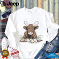 Cute Highland Cow Easter Bunny Ears with Eggs Graphic T Shirt