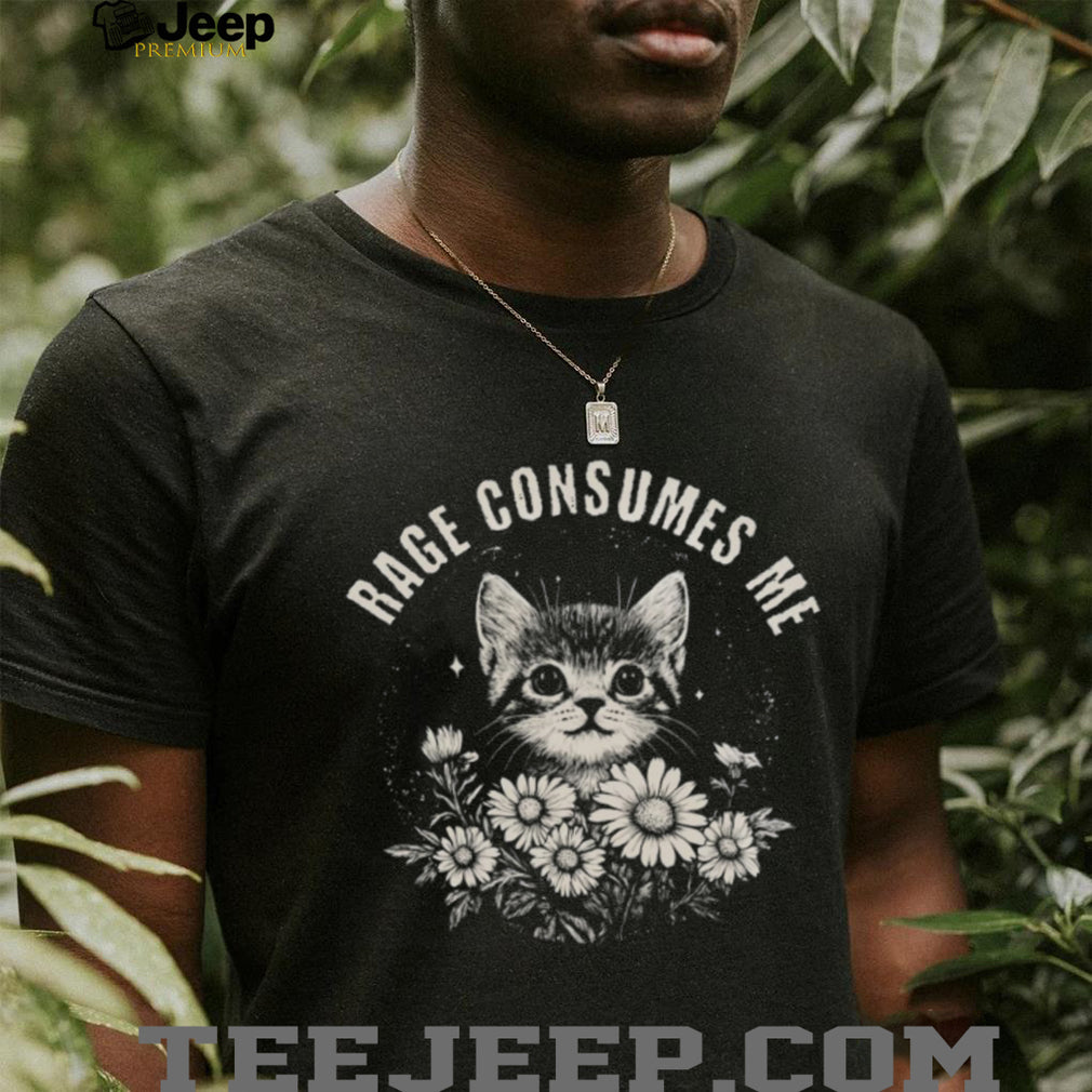 Cute Kitten Rage Consumes Me Floral Gothic Aesthetic T Shirt