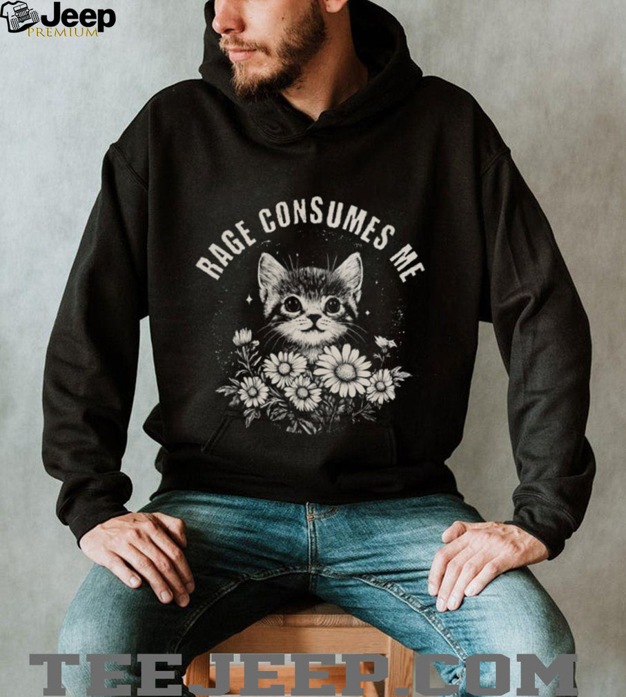 Cute Kitten Rage Consumes Me Floral Gothic Aesthetic T Shirt