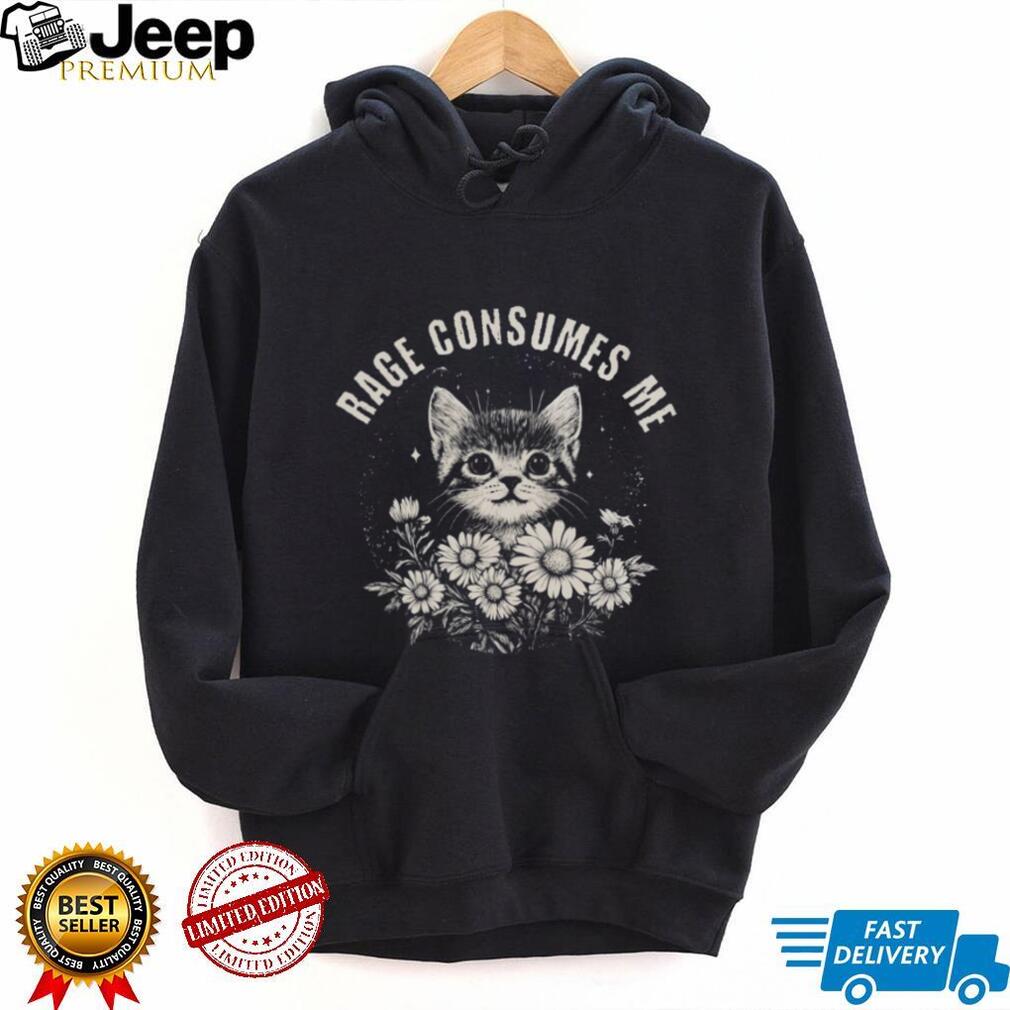 Cute Kitten Rage Consumes Me Floral Gothic Aesthetic T Shirt