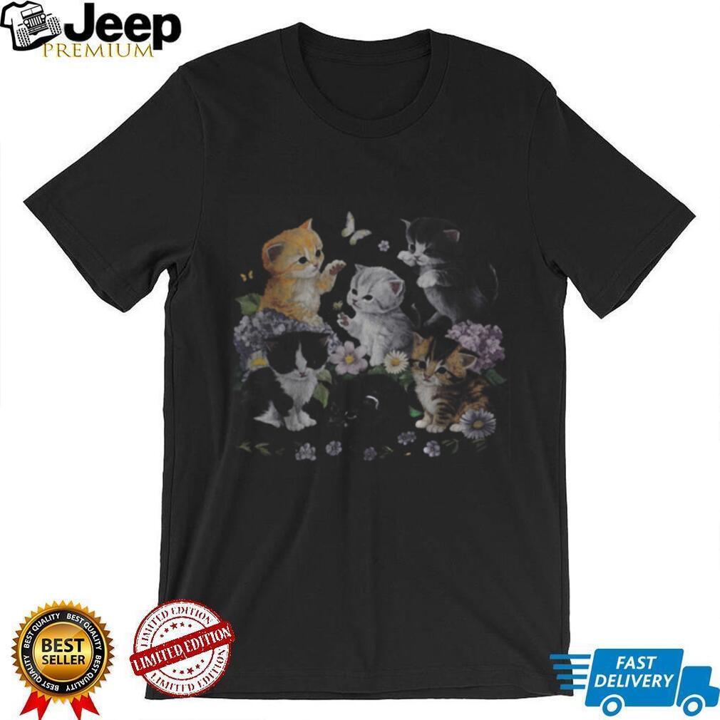 Cute Kittens Floral Garden Cottagecore Aesthetic Vintage Style T Shirt