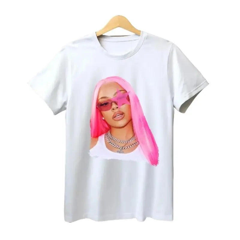 Cute Latto Pink Star Graphic Unisex Heavy Cotton Tee - Fabric