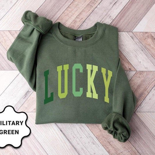 Cute Lucky Sweatshirt, Funny St Patrick's Day Sweatshirt, Happy Shamrock Shirt, Irish Shirt, Women's Hoodie and Sweater; T-shirt Cotton Polyester