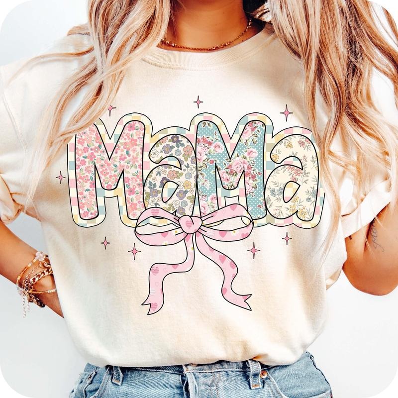 Cute Mama Coquette Bow T-Shirt, Floral Mama T-Shirt, Mama T-Shirt, Preppy Mama Design T-Shirt Hoodie, Sweatshirt