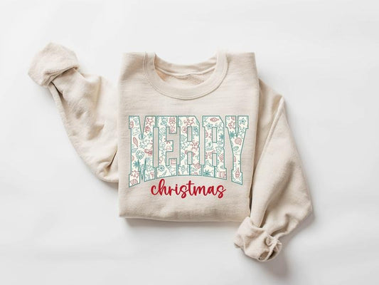 Cute Merry Christmas Sweatshirt, Xmas Christmas Crewneck, Christmas Shirt For Women, Winter Holiday Sweater, Christmas New Year Gift Shirt, Retro Christmas Tee