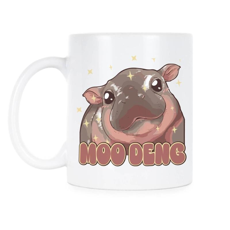 Cute Moo Deng Baby Hippo Mug - Funny Animal Coffee Cup Trending Gift, Gift Ideas, Mug Gifts