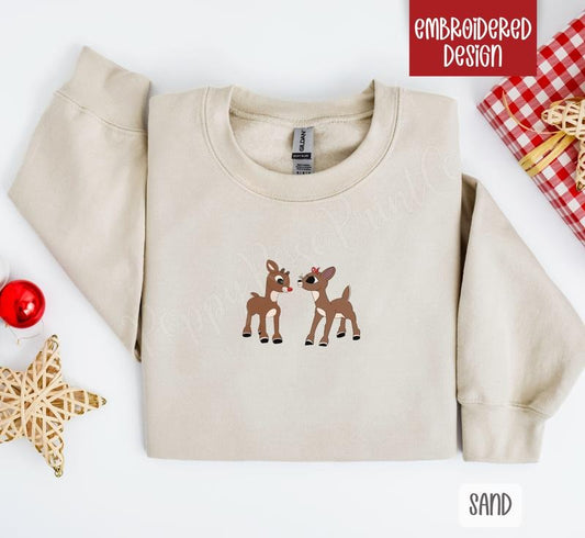 Cute Reindeer Holiday Sweatshirt Holiday Crewneck, Xmas Sweater