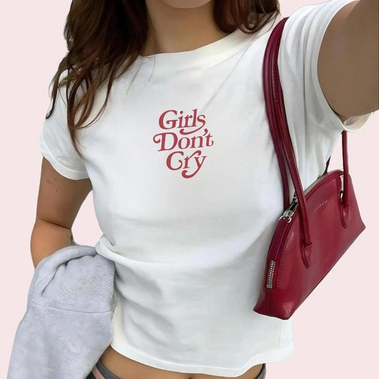 Cute Retro Girls Don't Cry Kids Tee, Trending Typography Baby Shirt, Cool Crop Top for Women, Vintage Inspired Design, Cool Girl Shirt