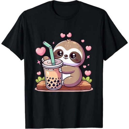 Cute Sloth Boba Bubble Milk Tea Kawaii men Sloth T-Shirt Made in USA