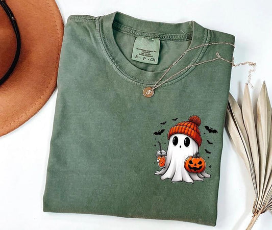 Cute Spooky Coffee Shirt, Coffee Ghost Sweatshirt, Little Ghost Iced Coffee TShirt, Pumpkin Ghost Sweater, Ghost Coffee...
