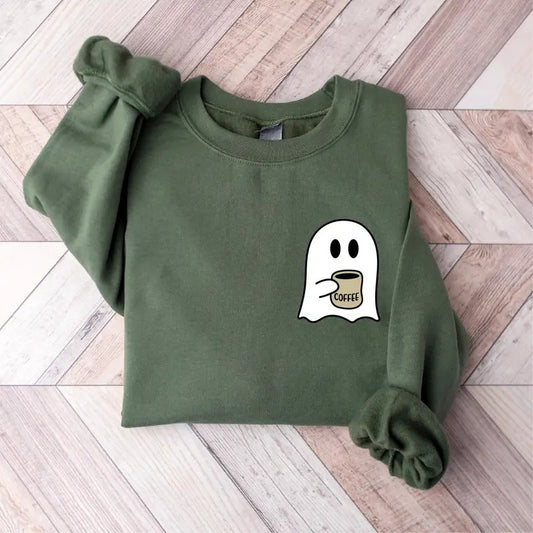 Cute Spooky Coffee Sweatshirt, Womens Ghost Sweatshirt, Spooky Season, Fall Coffee Lover Shirt, Halloween Party Shirt,...