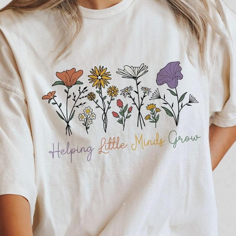 Cute Teacher Shirt, Helping Little Minds Grow, Teacher Appreciation Gift, Sped Teacher Gift, Special Education, Teacher Tee, pecial Education Teacher T Shirt, Mental Health Shirt for Teacher, Kindergarten Teacher Tee, Cute Preschool, Teacher Women Top Day