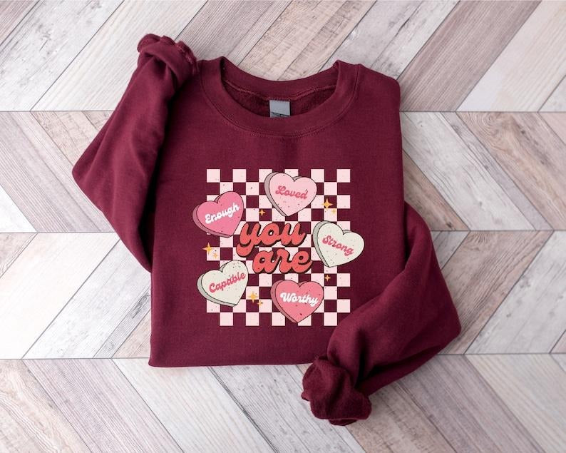 Cute Teacher Valentine Sweatshirt, Retro Heart Sweatshirt, Women's Valentines Day Sweatshirt, Love Valentine funny   Hoodie and Sweater; T-shirt Cotton Womenswear