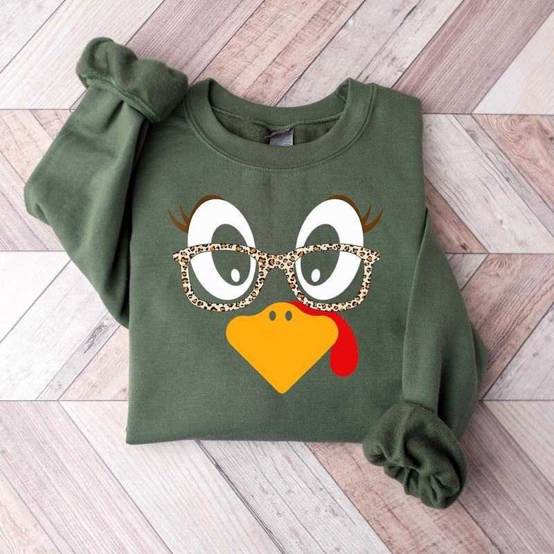 Cute Turkey Fall Thanksgiving Sweatshirt, Thanksgiving Family Matching Shirt,Turkey Face Shirt,Funny Thanksgiving Shirt,Thanksgiving Women's
