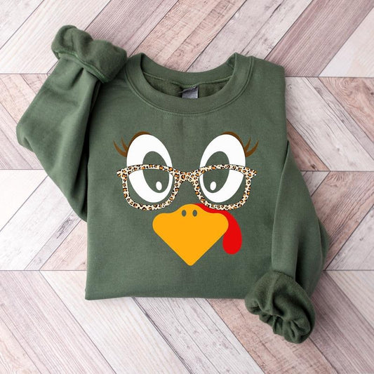 Cute Turkey Fall Thanksgiving Sweatshirt, Thanksgiving Family Matching Shirt,Turkey Face Shirt,Funny Thanksgiving Shirt,Thanksgiving Women's