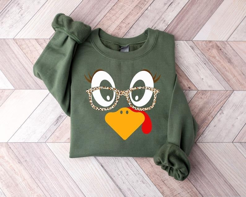Cute Turkey Fall Thanksgiving Sweatshirt, Thanksgiving Family Matching Shirt,Turkey Face Shirt,Funny Thanksgiving Shirt,Thanksgiving Women's, Hoodie and Sweater; T-shirt Cotton Womenswear