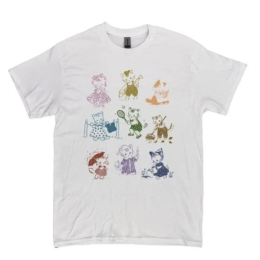 Cute Vintage Kitten 1950's Story Book Style Shirt, Vintage Kittens T-shirt, Vintage Washed Shirt, Retro Distressed Shirt, Cute Women Gift