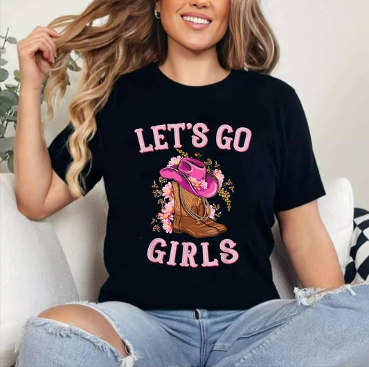 Cute Western Cowgirls Country Western Rodeo Let's Go Girls T-Shirt , Cotton, Crewneck, Top Womenswear
